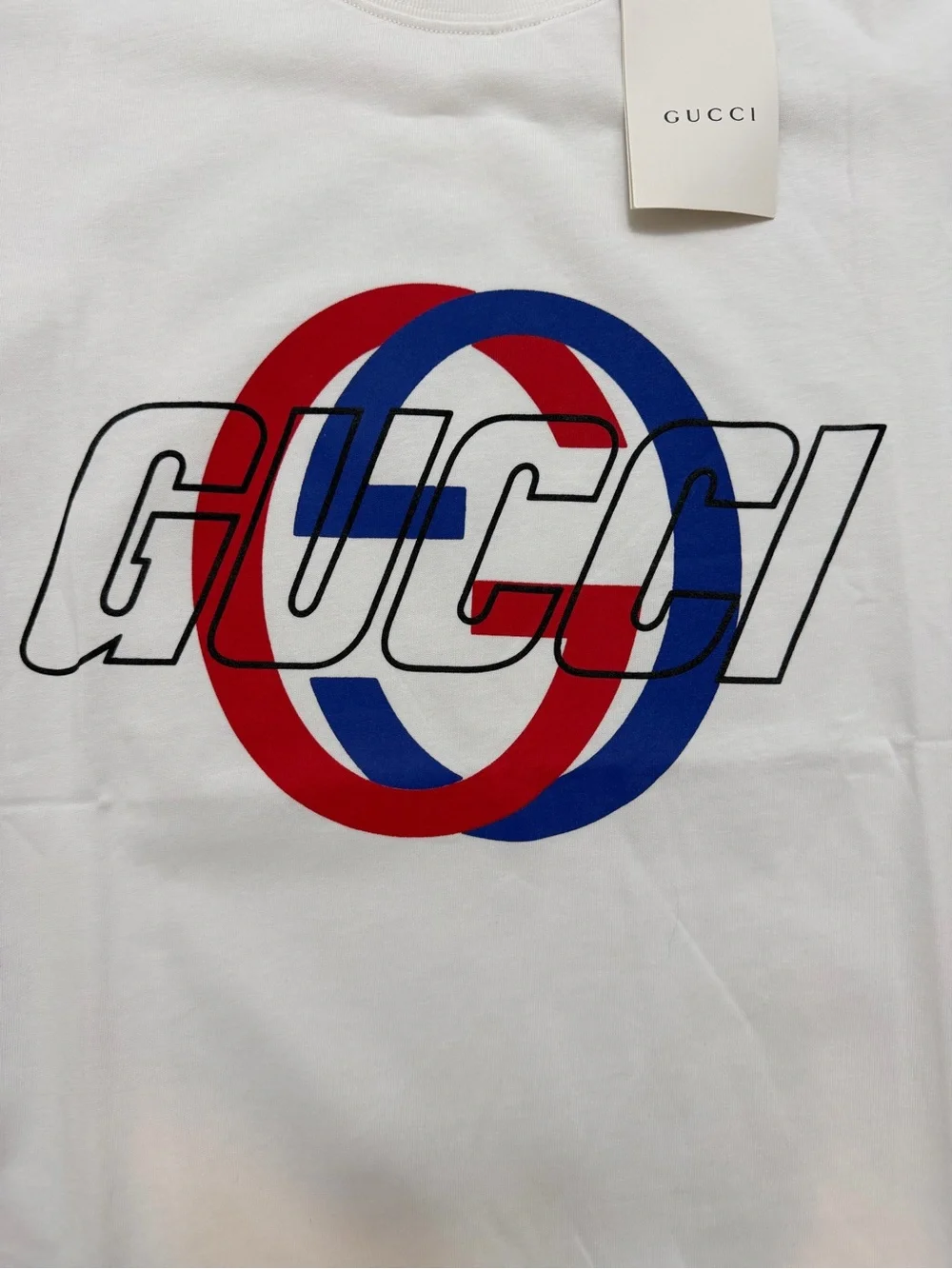 GUCCI White Interlocking Logo Graphic T-Shirt — Size S